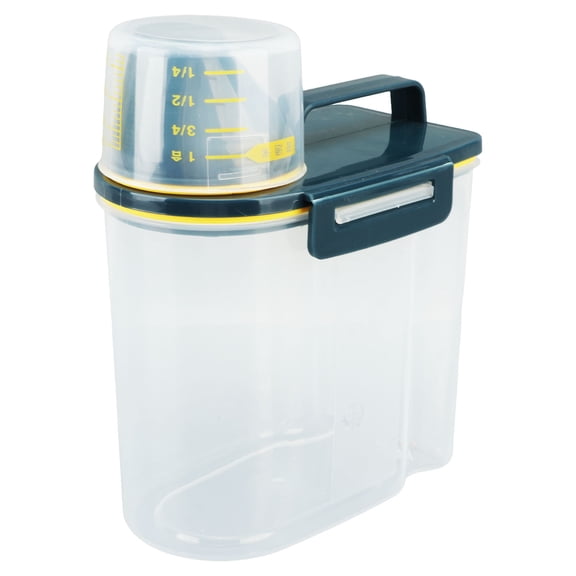 Rice Airtight Storage Container, 3 To 5Lbs Cereal Dry Food Flour Bin, Pet Dog Cat Food Dispenser With Measuring Cup, Clear Plastic Kitchen And Pantry Organization Bin