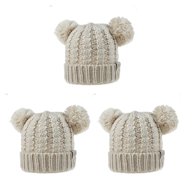 Sonducket Sombrero Pompones esponjosos Bolas Diseño de doble capa Sombrero Buena retención de calor Gran elasticidad Gorras para niños Beige Type1 NO1