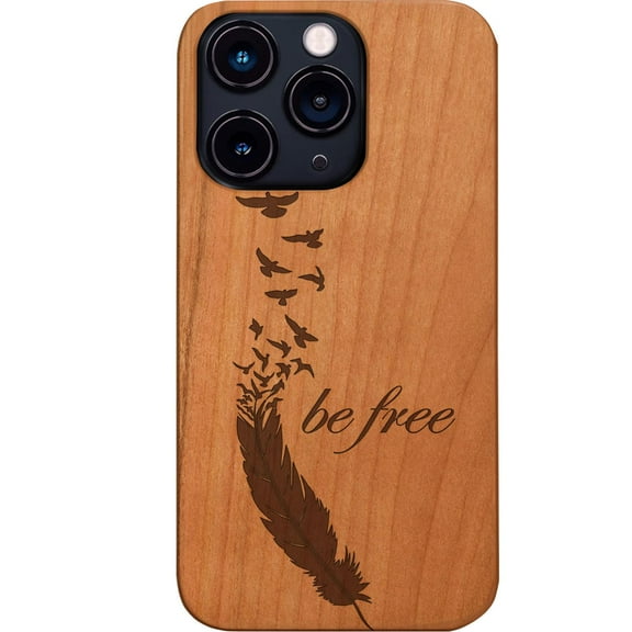 Be Free 1 - Engraved Wooden Phone Case for iPhone 15 Pro, Color: Cherry