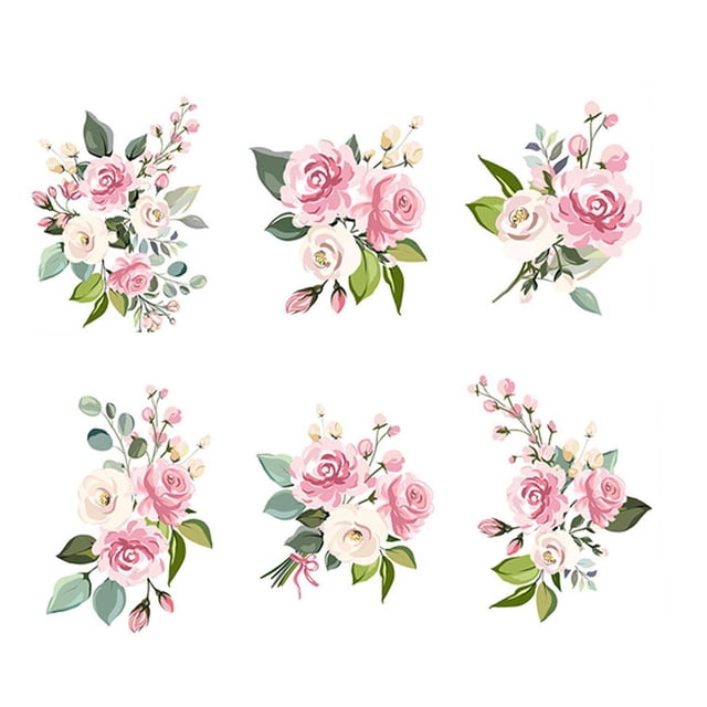 6 Piezas de Calcomanías de Flores para Pared, Elegantes Decoraciones para El Baño, Pegatinas para La Pared de La Bañera