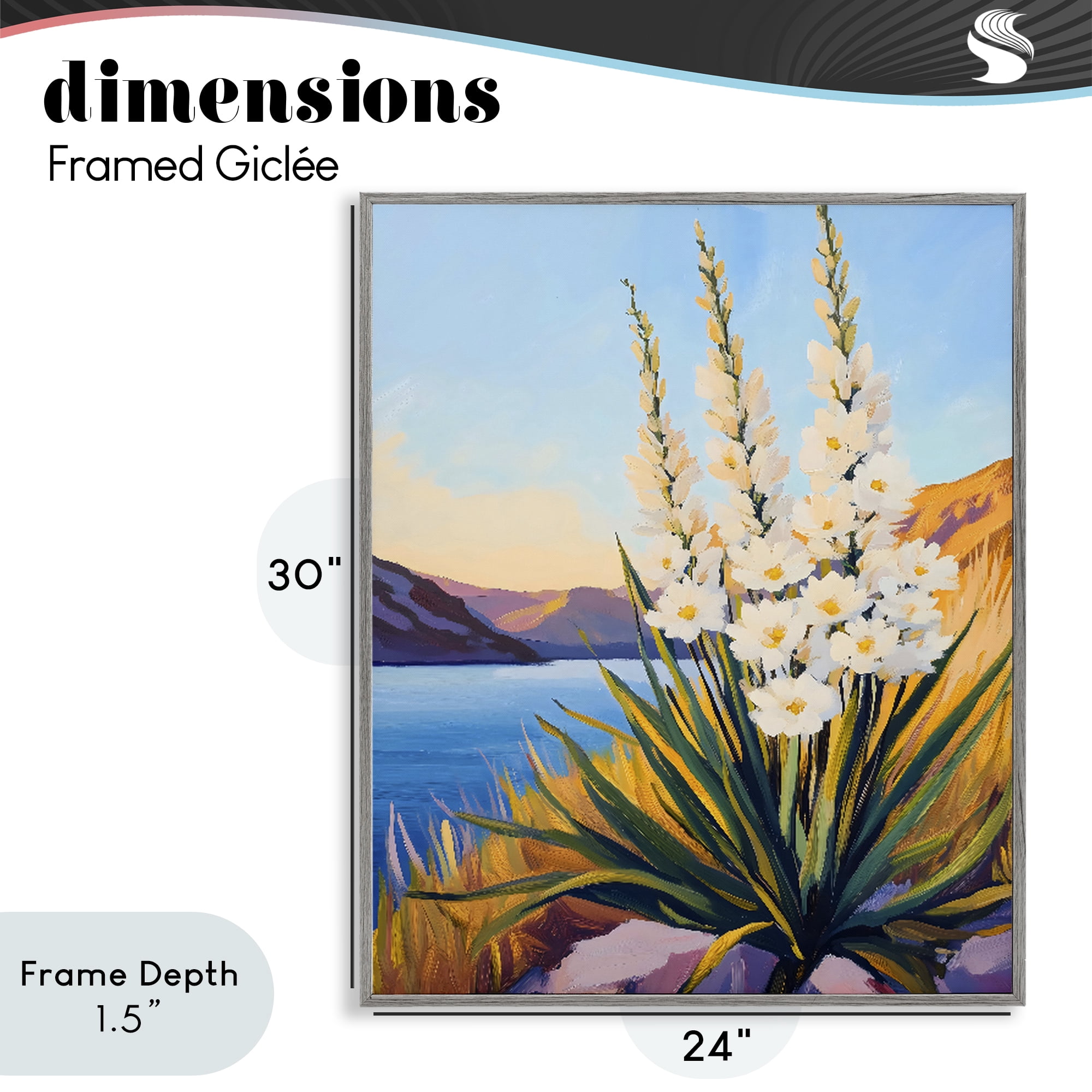Stupell Industries Yucca in Bloom By The Lake Gray Framed Giclee Art, design by The Prints Vibe