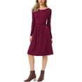 thumbnail image 2 of INSPIRE CHIC Ribbed Knitted Dress for Women's Long Sleeve Crew Neck High Waist A-Line Casual Dresses M Wine Red, 2 of 5