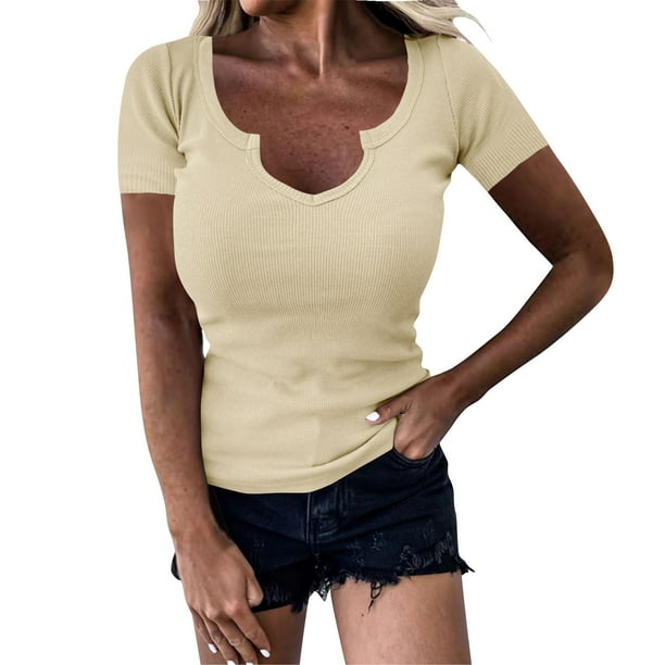 Eres Más Que una Camisa de Puntuación de Prueba Sexy de Manga Corta Lentejuelas Suelta Camisa de Blusa con Cuello en V, Poliéster