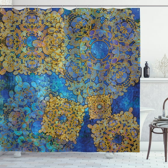 Ambesonne Moroccan Shower Curtain, Persian Motif Bohemian, 69"Wx84"L, Pale Coffee Blue