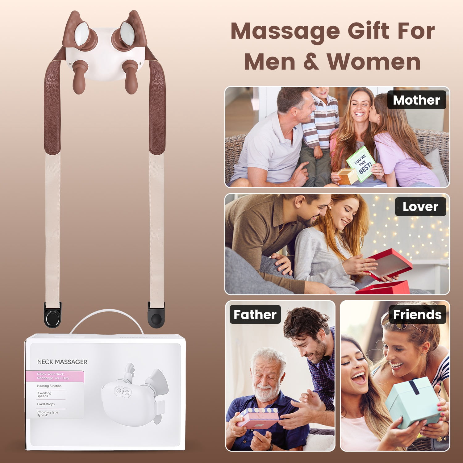 Cordless Shiatsu Neck Massager with 2 Heat Levels & 3 Intensity Settings, Rechargeable 2000mAh Deep Tissue Massage for Neck Shoulder Back Leg Ideal Gift for Home Office Travel