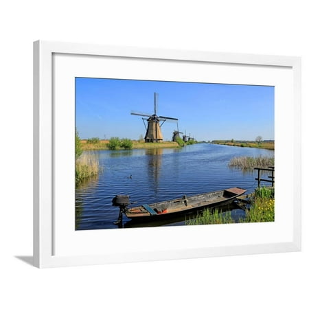 Windmill in Kinderdijk, UNESCO World Heritage Site, South Holland, Netherlands, Europe Framed Print Wall Art By Hans-Peter