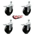 thumbnail image 2 of 5 Inch Soft Rubber Wheel Swivel 3/8 Inch Stem Caster Set with Total Lock Brake, 2 of 2