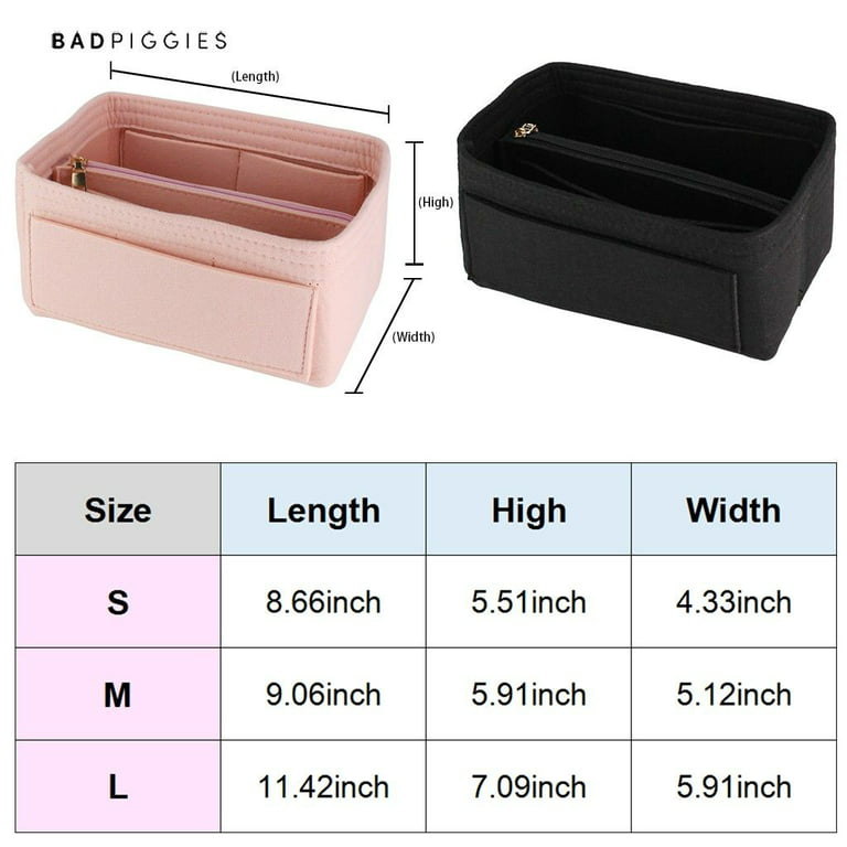 Multi Pocket Handbag Organizer Felt Purse Insert Storage Tote Shaper Liner Bag Black in Pink | Small