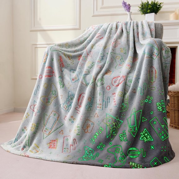 Joyfy Glow in The Dark Blanket-Gaming 50" x 60" Soft Cozy Flannel Kids Throw Blanket Gifts for Boys Girls 2 3 4 5 6