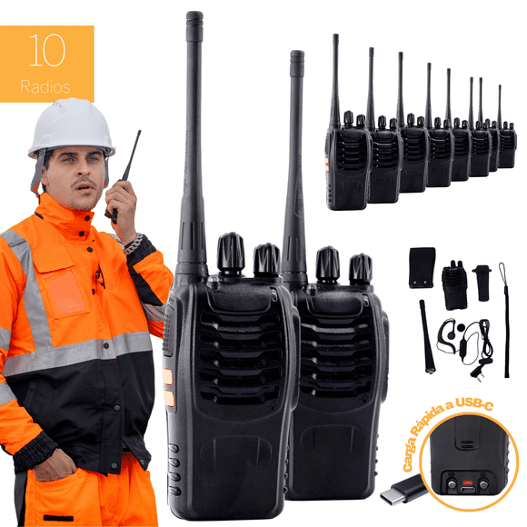 Set 10 Radios Transmisor Walkie-talkie y Accesorios Marthing Juego Radios Profesionales Largo Alcance Recargable Bandas Frecuencia Uhf Radios de Largo Alcance con Manos Libres Linterna y mas
