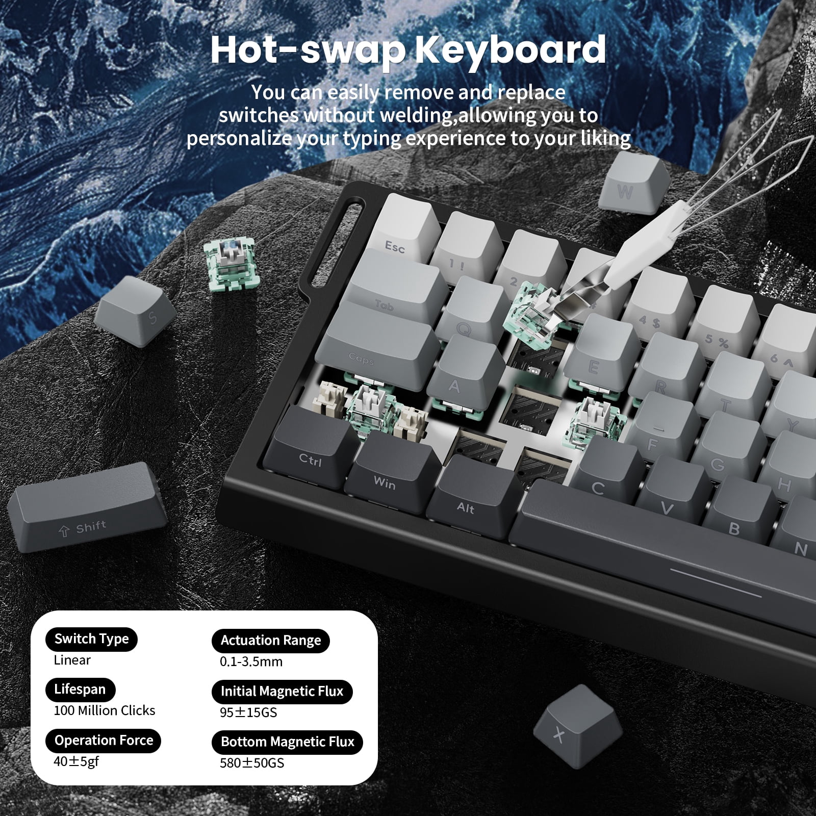 ATTACK SHARK X68 HE Rapid Trigger Keyboard Magnetic Switch 60% Wired 8KHz Magnetic Keyboard With 0.01mm RT Accuracy, Support RT/Snap Tap/DKS/MT/TGL