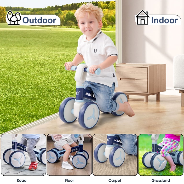 GYMAX Balance Bike, No Pedal Baby Walker Push Ride On Toy With 4 Wheels Ergonomic Handle Ages 12 36 Months Toddlers Kids First Birthday Gift Green