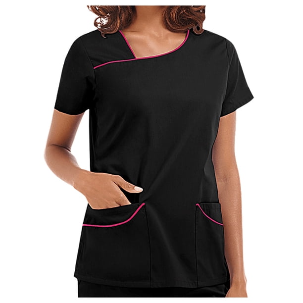 Pntutb - Camiseta de manga corta para mujer con cuello en V y bolsillo para trabajadores del cuidado Pntutb Pntutb-5485