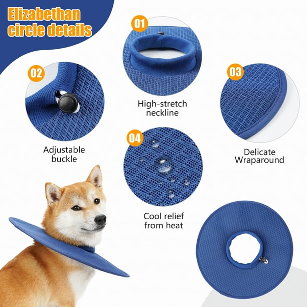 QUETO Inflatable dog cone collar for post-surgical use, soft dog