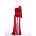 thumbnail image 3 of TSSOE Women Shiny Lyrical Dance Dress One Shoulder Flared Sleeve Flowy Split Dress Modern Dancewear Burgundy XL, 3 of 7