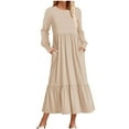 thumbnail image 1 of FAIWAD Robe Maxi Décontractée à Manches Longues 2024 pour Femmes, Col Rond, Plissée, à Volants, Ligne A, Fluide, avec Poches, 1 of 4