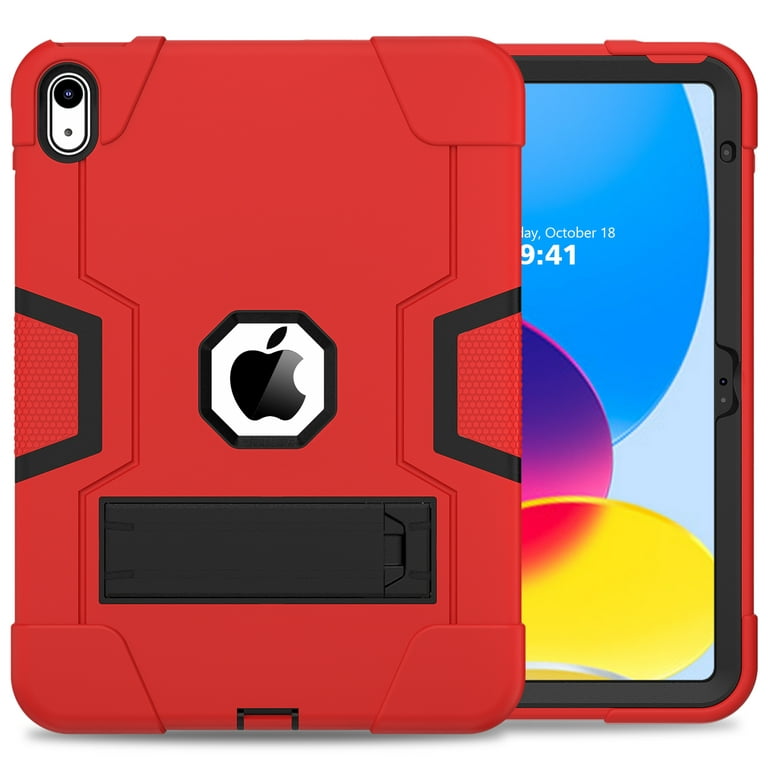 Dteck for iPad 10th Generation Case with HD Screen Protector Film, New iPad  (2022) 10.9 inch Rugged Case, Heavy Duty Hybrid Shockproof Case with  Kickstand for iPad 10th Gen 2022,Black+Red 