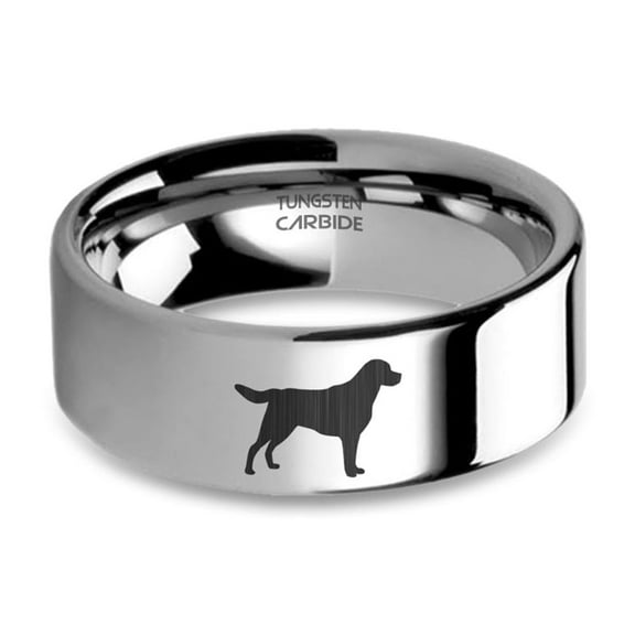 Labrador Retriever Dog Laser Engraved Silver Tungsten Carbide Ring, 8mm, Size 15
