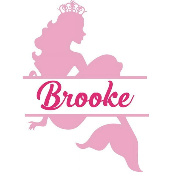 Personalized Name Vinyl Decal Sticker Custom Initial Wall Art Personalization Decor Girl Bedroom Pink Princess Mermaid Fairytale Crown 15 Inches x 20 Inches