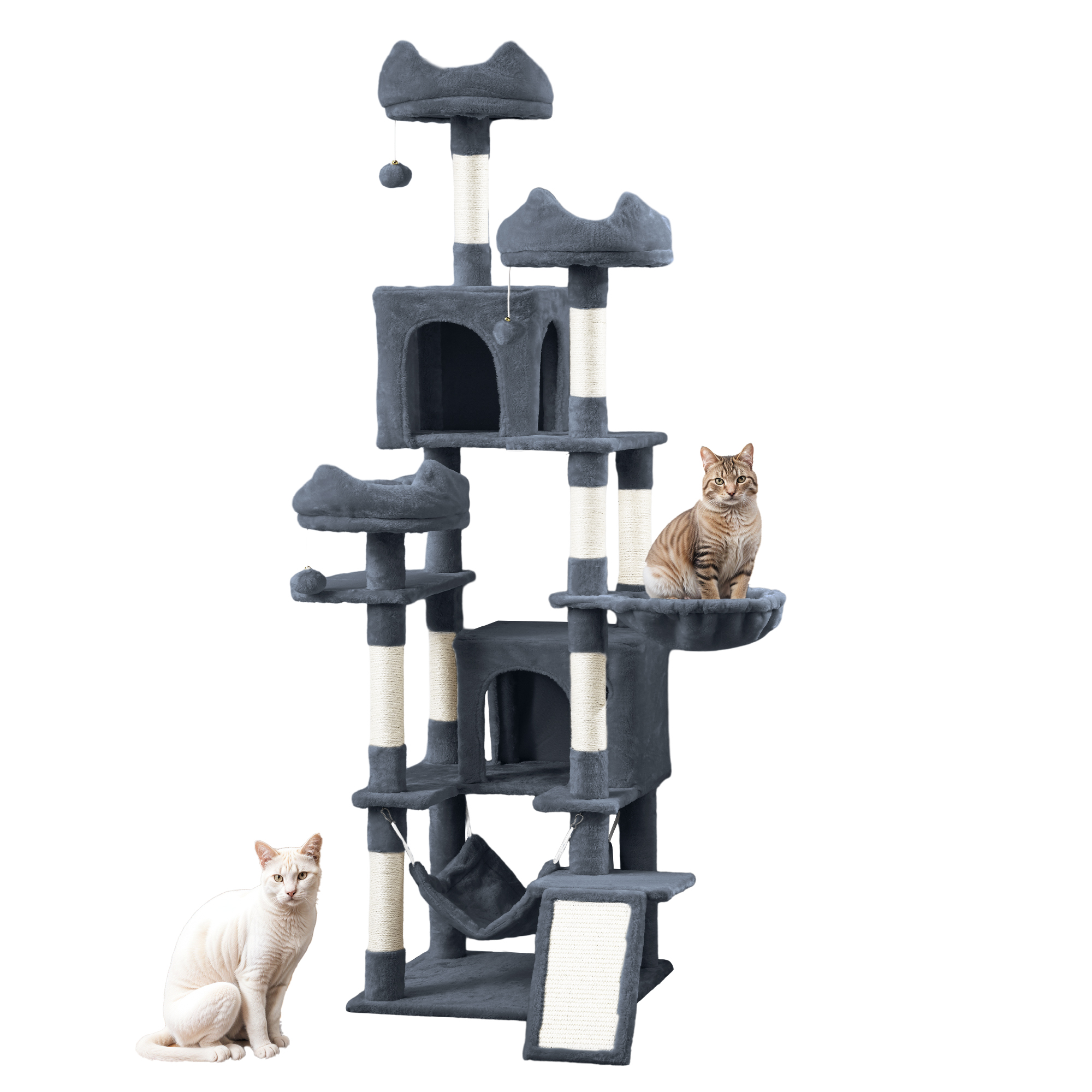 Uforic 75" Tall Cat Tree, Multi-Level Cat Tower with Condos, Hammocks, Scratching Posts, Dark Gray