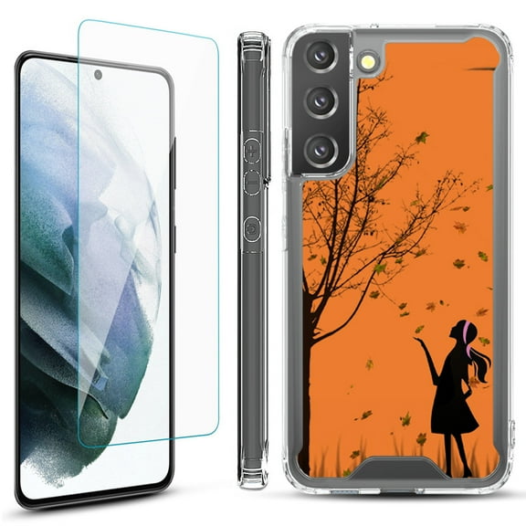 Shockproof Bumper Phone Case for Samsung Galaxy S22  / S22 Plus 5G, with Tempered Glass Screen Protector, by OneToughShield ® - Autumn Leaf