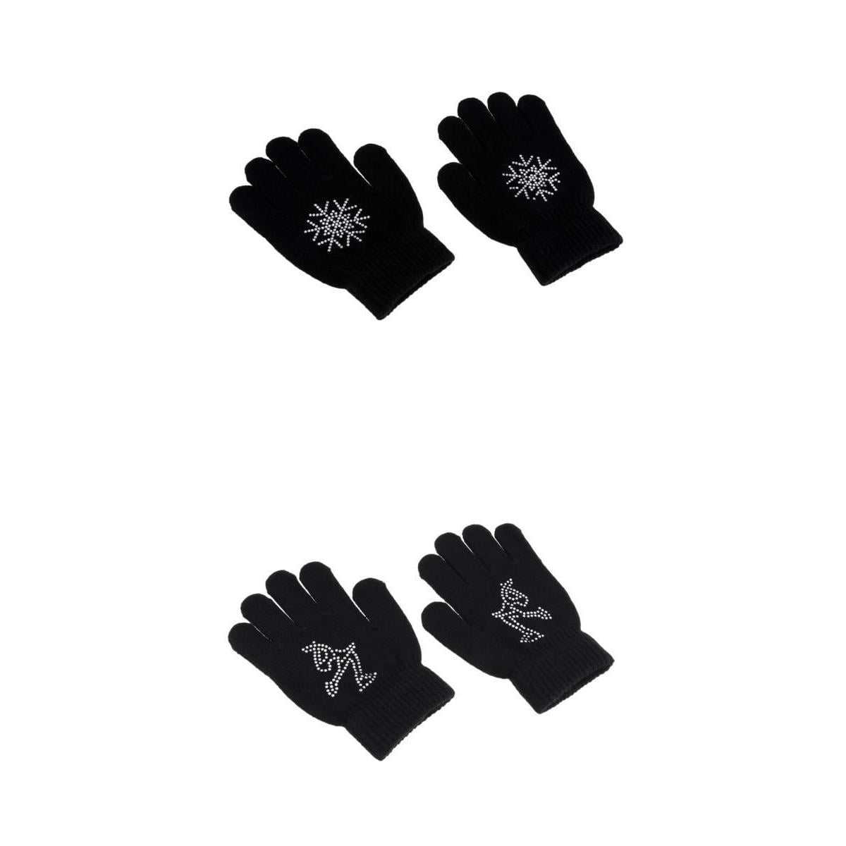 2-Pair Ice Skating Gloves Thicken Anti-Slip Gripper Warm Winter Knit Gloves for Child 