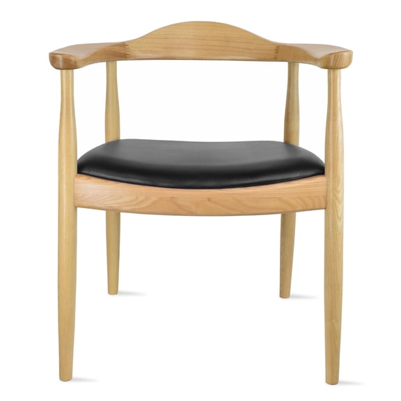 2xhome Solid Wood Farmhouse Dining Chair with PU Leather Cushion Seat - Kennedy Presidential Modern Accent Armchair for Kitchen Dining Room or Office, Natural, Set of 1, 1 piece