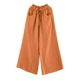 thumbnail image 4 of Fimkaul Women's Wide Leg Pants Summer Cotton Palazzo Long Pant With Pocket Casual High Waisted Straight Trousers Pants Orange L, 4 of 4