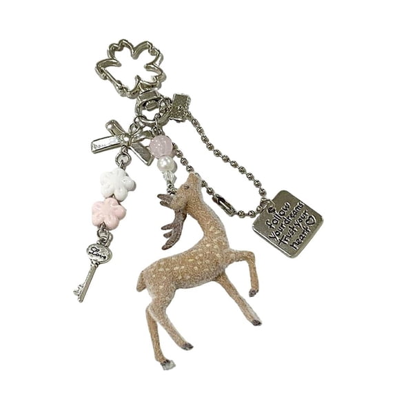 Flocked Deer Handbag Charm Keychain Cute Y2K Accessory