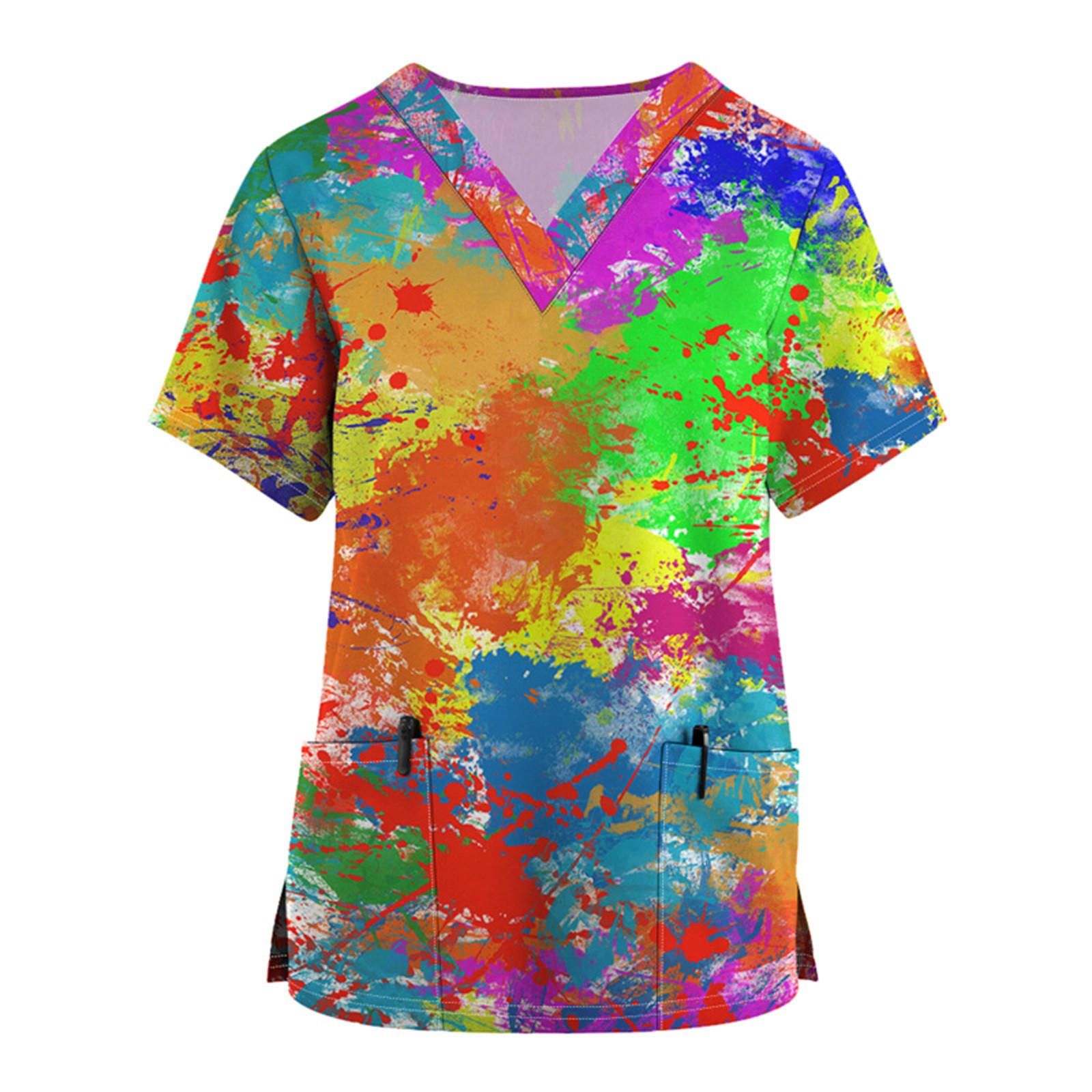 Alrise Multicolor Scrubs Plus Size Printed Scrub Working Uniform Tops