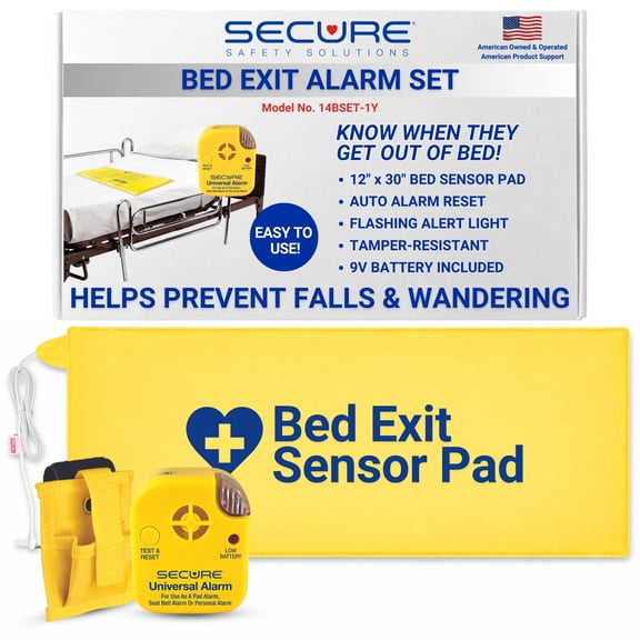 Secure Safety Solutions Bed Alarm for Elderly Adults - 12" x 30" Motion Pressure Sensor Pad, 80 dB Patient Monitor with Holder, 9V Battery - Wandering & Fall Prevention for Dementia Patients, Seniors