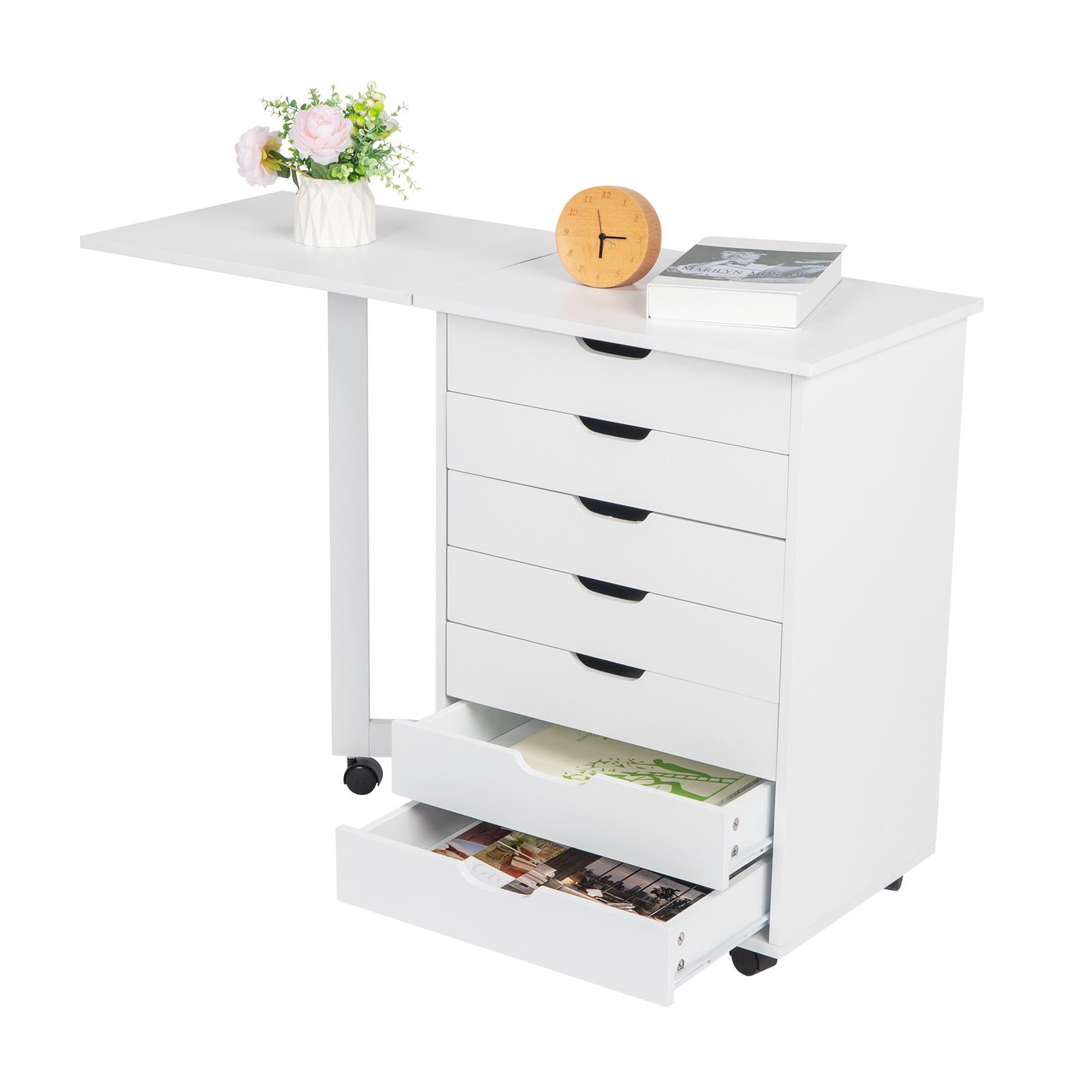 UBesGoo Folding Computer Desk with 7 Storage Drawers, Mobile Home