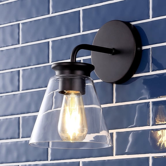 JONATHAN Y Kondo 6.38" 1-Light Modern Farmhouse Iron LED Vanity, Oil Rubbed Bronze/Clear