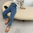 thumbnail image 3 of Girls Jeans Size 8 Casual Toddler Denim Pants Flare Jeans Bell Bottom Slimming Elastic Waist Fall Spring Trousers, Light Blue, 4 Years, 3 of 7
