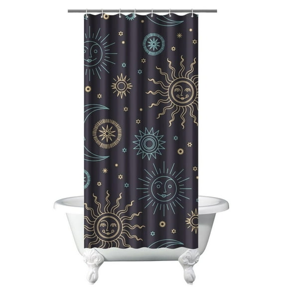 Gothic Shower Curtain - Dark Celestial Moon & Star Print, Mystical Cosmic Theme Bath Decor, Waterproof Polyester, 36"Wx72"L, Goth Aesthetic Gift