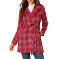 thumbnail image 1 of Allegra K Women's Plaid Shawl Collar Belted Wrap Winter Coat, 1 of 6