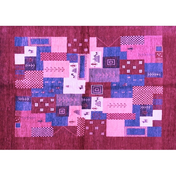 Ahgly Company Indoor Rectangle Abstract Purple Contemporary Area Rugs, 8' x 12'