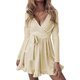 thumbnail image 1 of Vestido Casual Para Mujer Con Cuello en V Vestido de Color Sólido Con Volantes de Manga Larga Vestido Con Cinturón Odeerbi ODB113465, 1 of 9