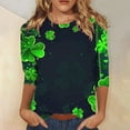 thumbnail image 2 of Diufon T-Shirts de la Saint-Patrick pour Femmes Décontractés Grande Taille Imprimé Trèfle Manches 3/4 Col Rond, 2 of 5