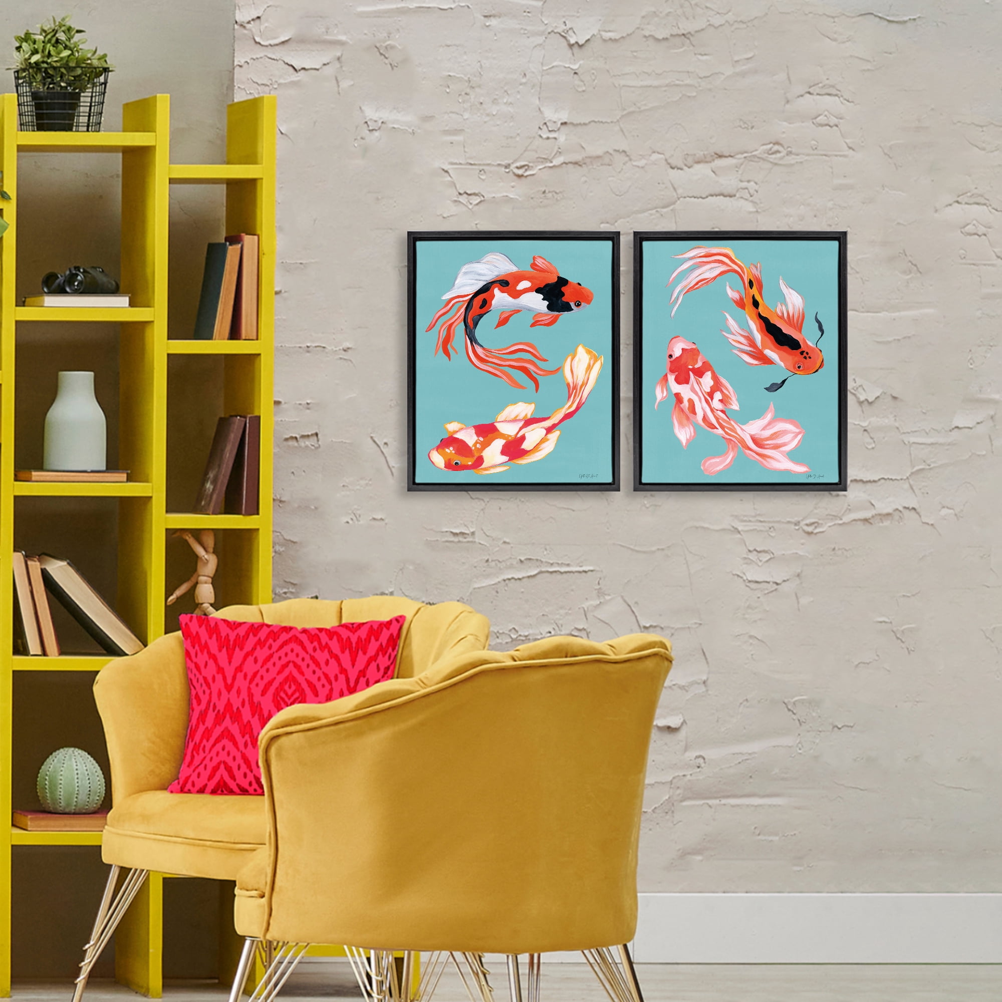 Stupell Industries Colorful Twin Koi 2 Piece Black Framed Floater Canvas Set, design by Yvette St. Amant