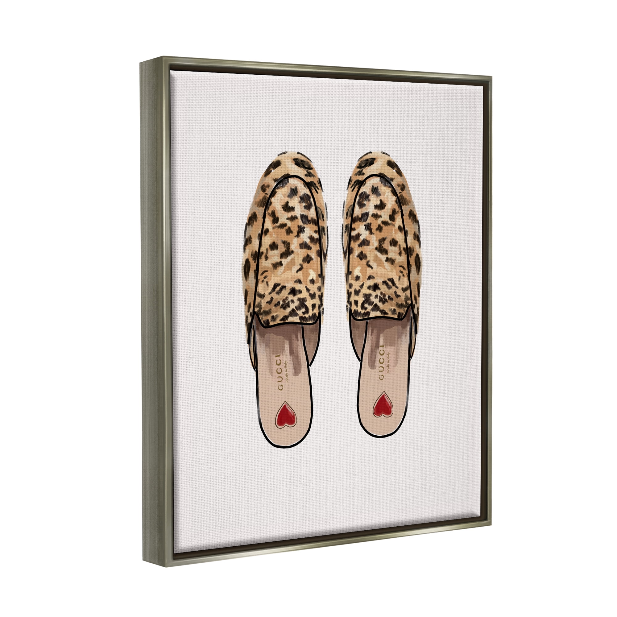 Stupell Industries Leopard Pattern Loafers Beauty & Fashion Painting Gray Floater Framed Art Print Wall Art, 25 x 31