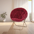 thumbnail image 4 of BEZT Round Folding Faux Fur Saucer Chair for Bedroom Living Room Dorm Courtyard Foldable Metal Frame Oversized Large Comfy Furry Padded Soft Lounge Lazy Cozy Moon Chair for Adults (Burgundy), 4 of 4