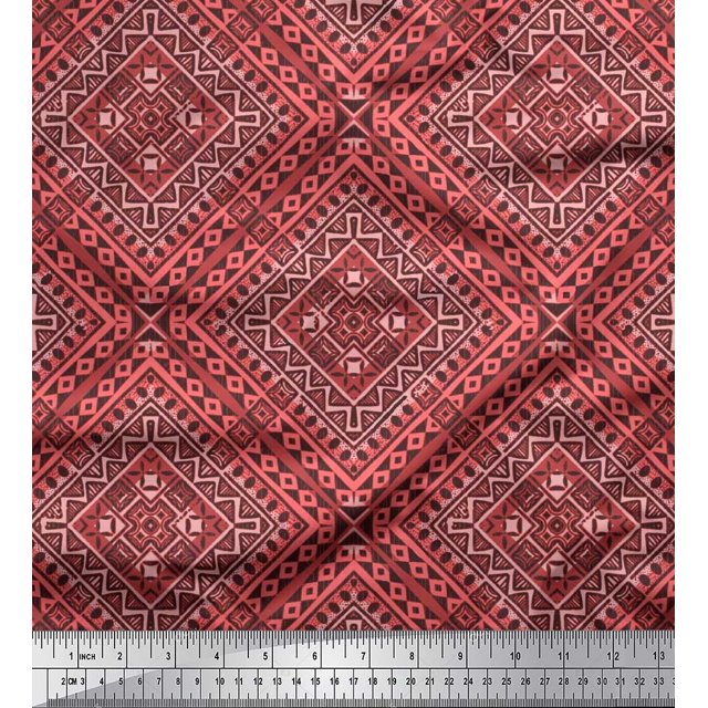 Soimoi Poly Georgette Fabric Check Kilim Print Fabric by The Yard 52 Inch Wide