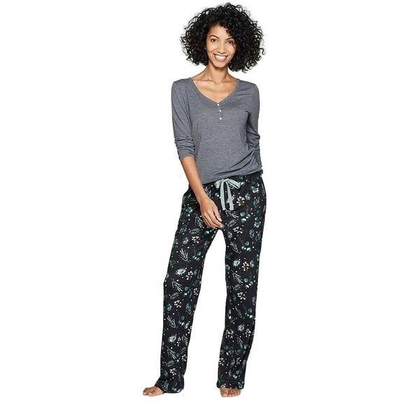 Stars Above Women's Henley Super Soft Sleep Pajama 2 Piece Set (X-Large, Charcoal)