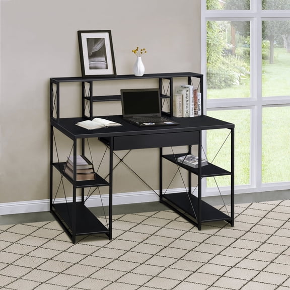 Newboti Furniture Black Office Desk with Open Shelves and Hutch BN.0522
