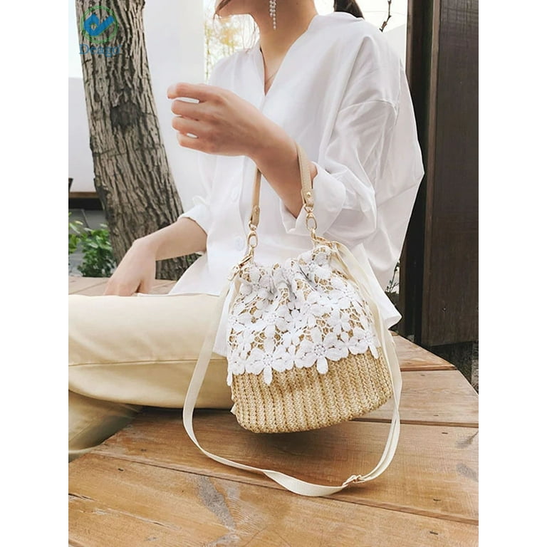 Deago Straw Handbags Women's Summer Beach Straw Bucket Tote Deago Straw Handbags Women's Summer Beach Straw Bucket Tote