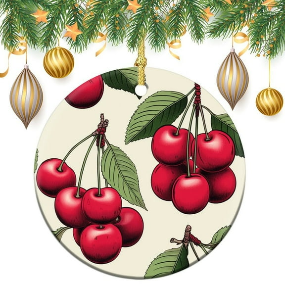 Vintage Cherry Cherries Ornament Red Cherry Ceramic Double Sided Tree Xmas Ornament Keepsake Funny Christmas Hanging Tree Decor Ornament for Family Friend