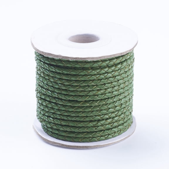 1roll Round Cowhide Cords Green 3mm about 10.93 yards(10m)/roll