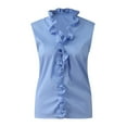thumbnail image 3 of Womens Tops Blouse Summer Ruffle V-Neck Sleeveless Solid Print Dressy T-Shirt Top Casual Shirts, 3 of 7