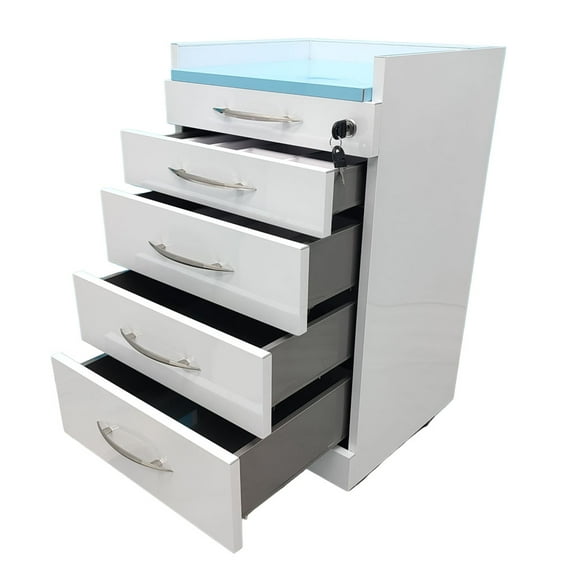 EQCOTWEA 4 Drawer Mobile Dental Assistant's Cabinet Medical Storage Utility Cart Stainless Steel